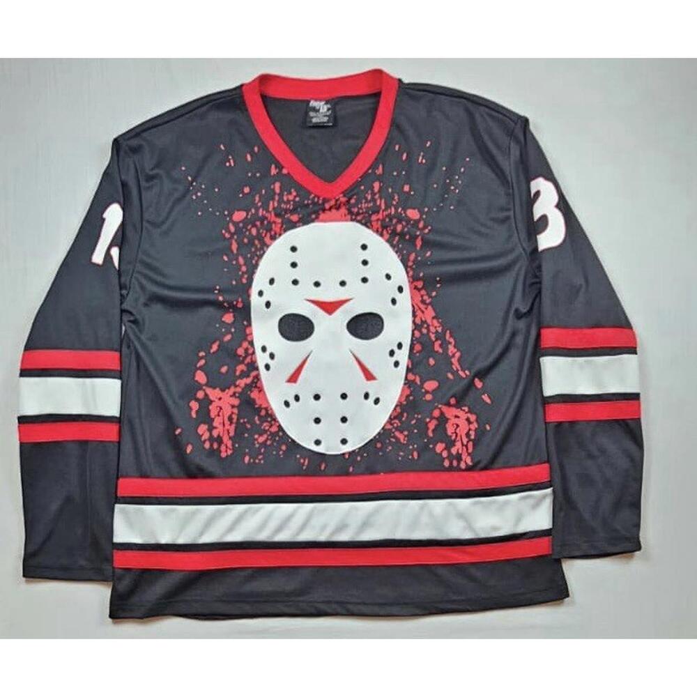 Friday The 13th Jason‎ Voorhees Hockey Jersey Men’s Size XL Black and Red Horror